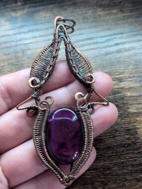Handcrafted Copper Wire Wrapped Purple Amethyst Stone Pendant Necklace
